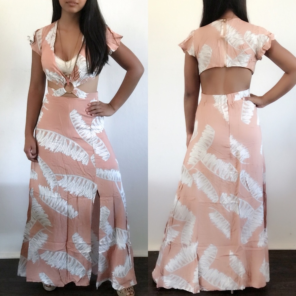 Brand New Sexy Cut Out Peach Ivory Maxi Dress